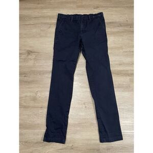 UNIQLO Straight Chino Pants Men's Size 33x34 Navy Blue Pocket Flat Front Casual